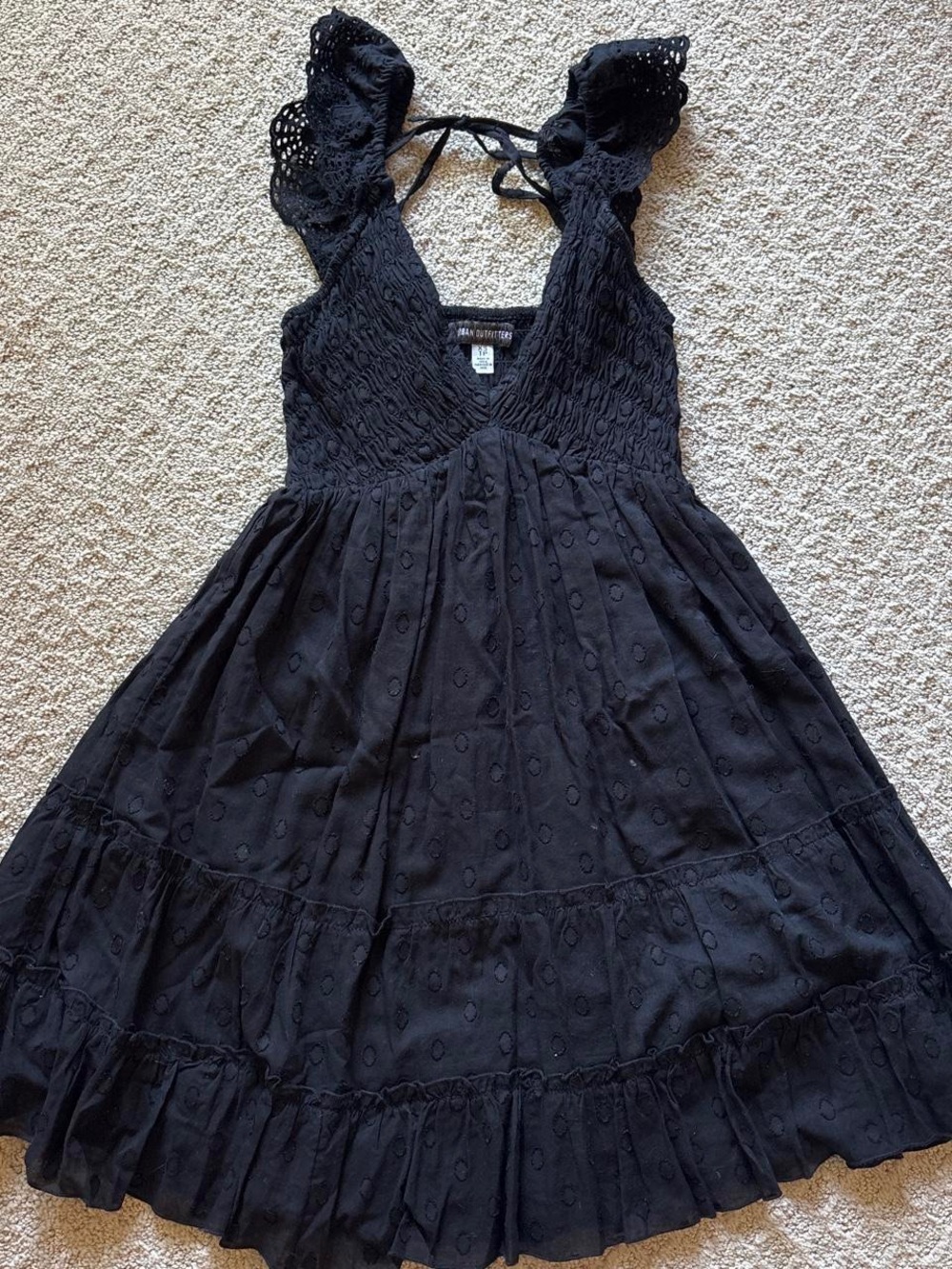 Urban Outfitters Black Eyelet Midi Dress with Ruffle Straps